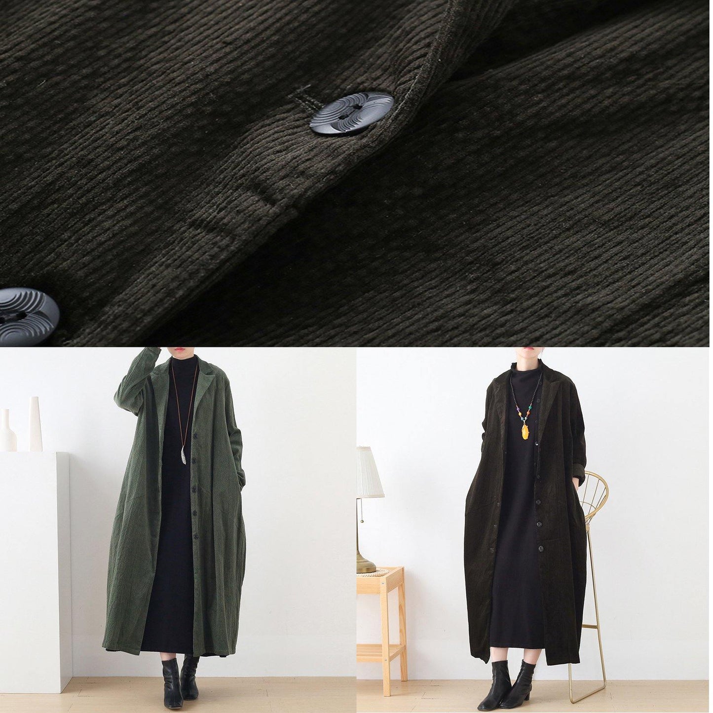 Suit Collar Striped Outfit Green Loose Outwears
