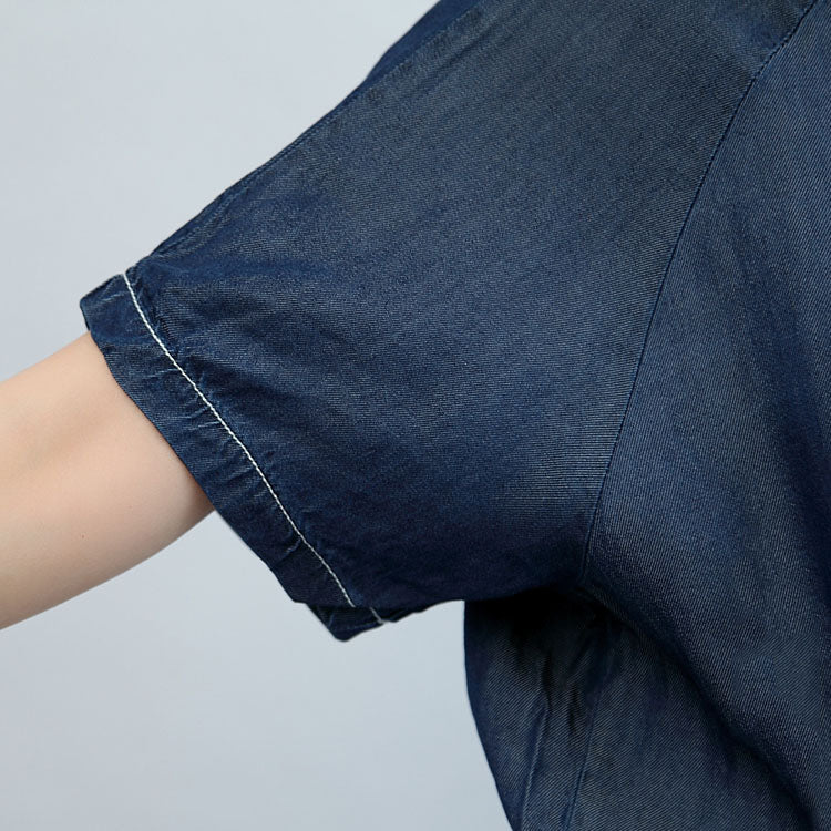 Summer New Navy Stylish Cotton Short Sleeve Tops and Jumpsuit Shorts