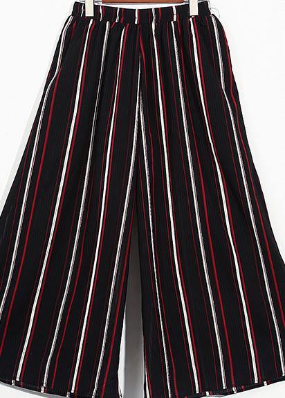 Summer Striped Chiffon Elastic Waist Wide Leg Pants