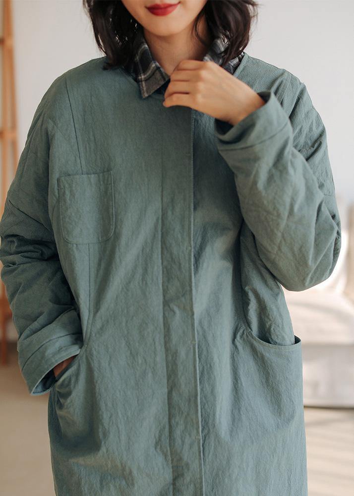 Thick Loose Fitting Warm Coat Gray Green O Neck Thick Coats