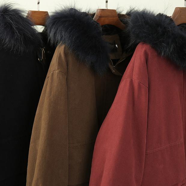 Thick Brown Winter Parkas Snow Jackets Winter Faux Fur Collar Overcoat