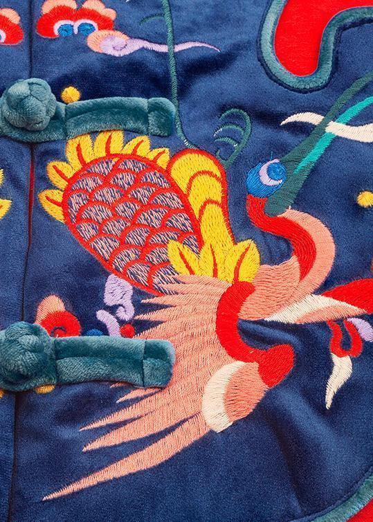 Thick Jackets & Coats Embroidery Winter Outwear Red Chinese Button Parkas for
