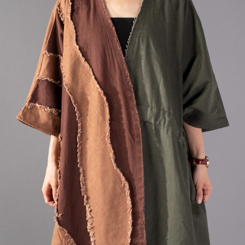 Fine Army Green Coat Oversize Patchwork Trench Coat Drawstring Jackets