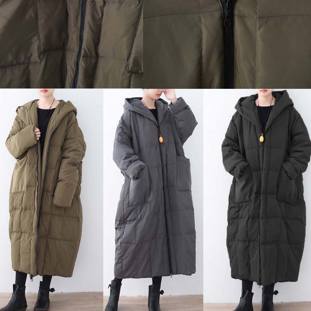 Limited Stock-gray Warm Down Coat Parka Thick Hooded Maxi Cardigan