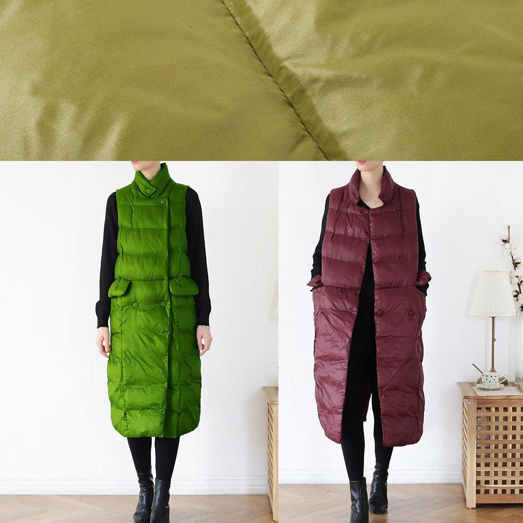 Fine Green Back Side Winter Parkas Clothing Winter Jacket Stand Collar Sleeveless Winter Outwear
