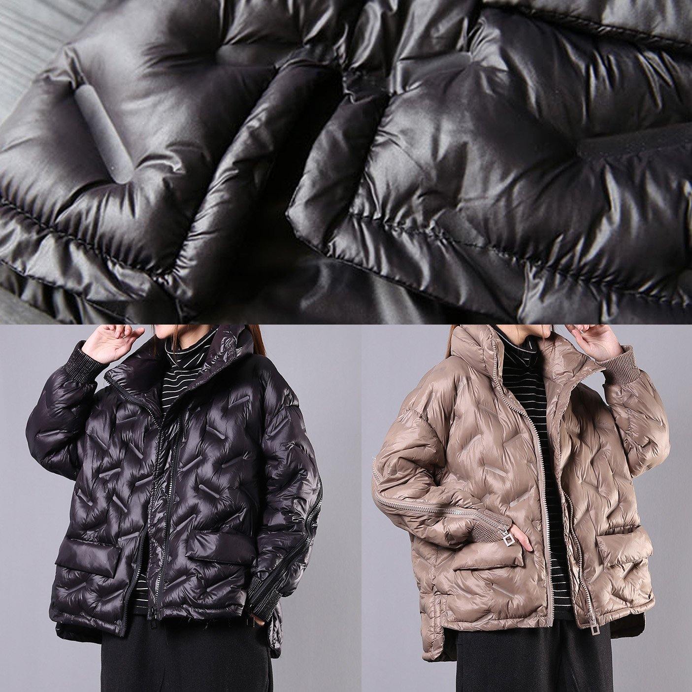 Fine Khaki Coat Oversized Jackets & Coats Stand Collar Zippered Outwear