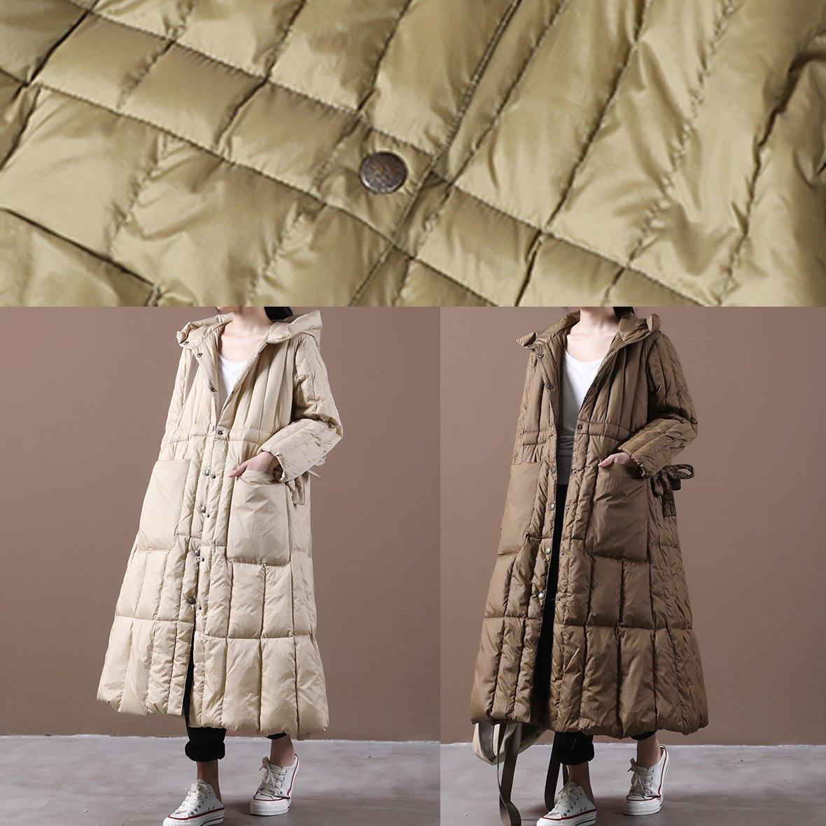 Khaki Down Jacket Woman Winter Parka Hooded Pockets New Jackets