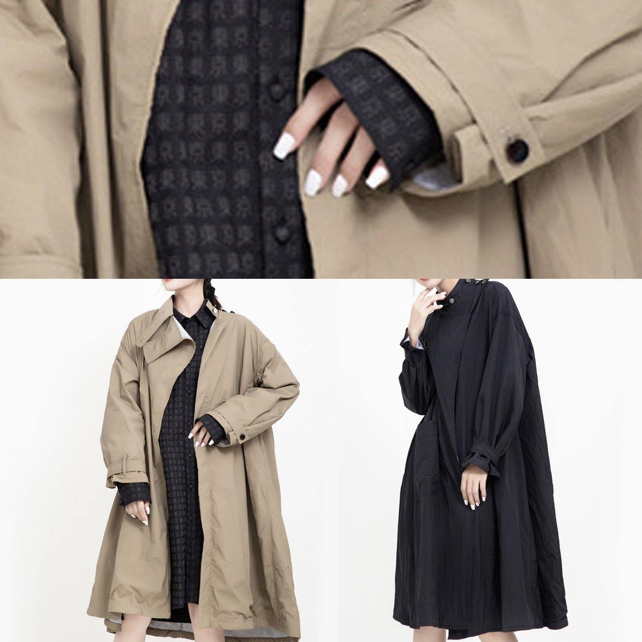 Two Ways to Wear Asymmetriccoats Khaki Midi Jackets