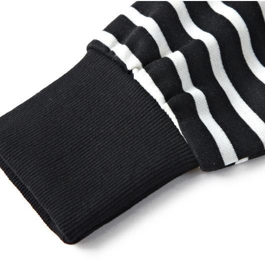 Black White Striped Long Cotton Dresses Oversize V Neck Cotton Maxi Dress Fine Side Open Caftans