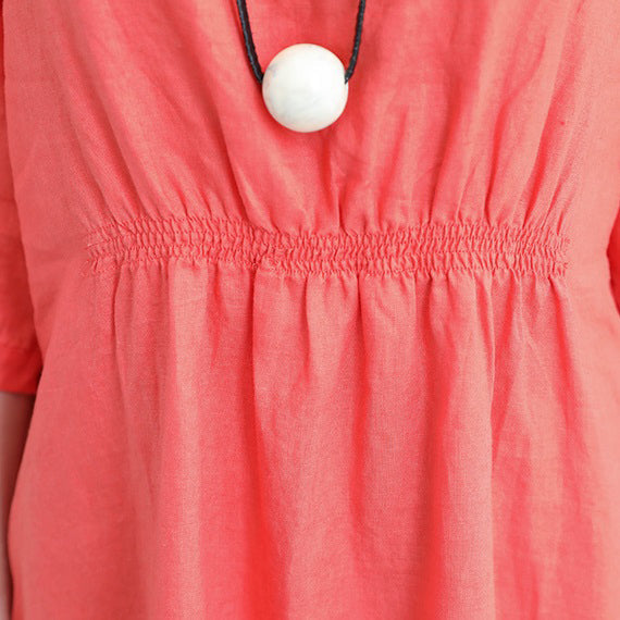 Khaki Linen Maxi Dress Loose Fitting Tunic Traveling Clothing Bracelet Sleeved Kaftans