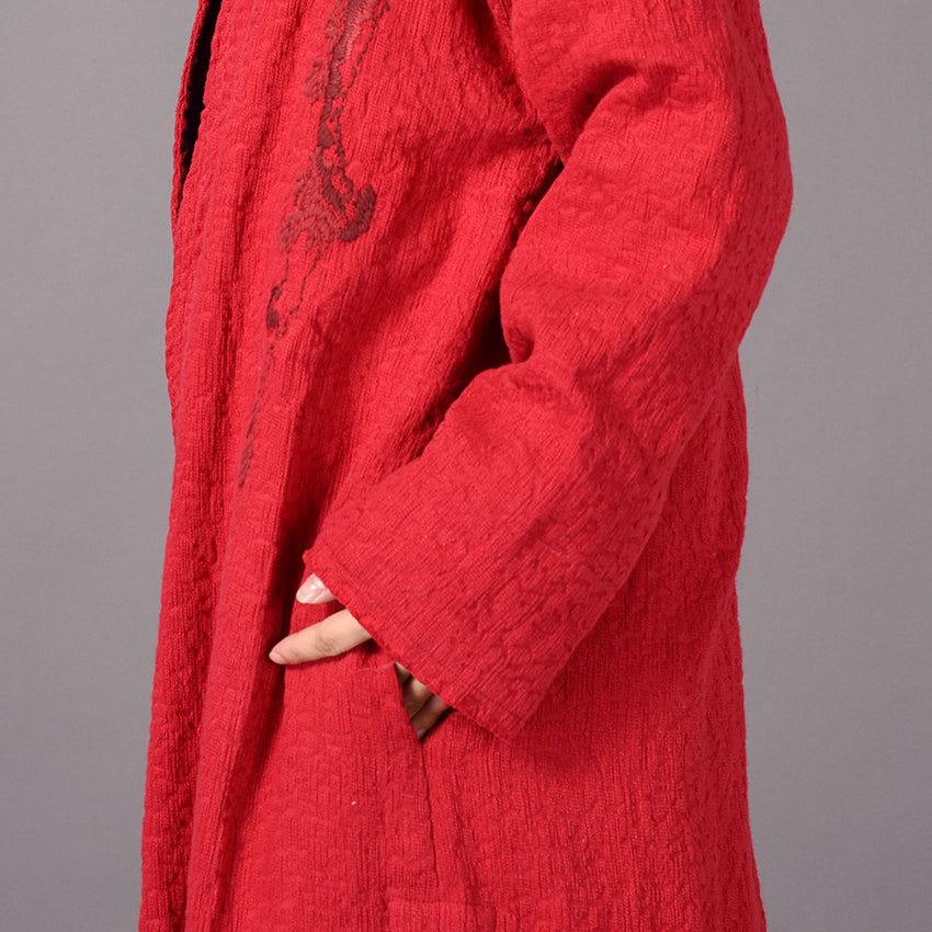 Red Coats Embroidery Baggy Trench Coat Side Open Coats
