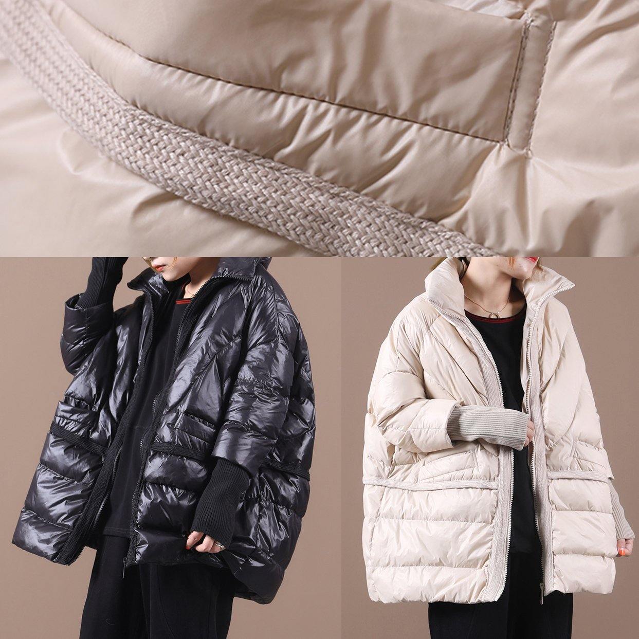 Loose Fitting Snow Jackets Coats Red Stand Collar Patchwork Down Coat Winter