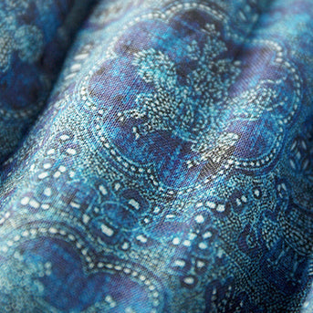 Blue Print Midi-length Cotton Linen Dress Cotton Linen Dresses Stand Natural Cotton Linen Dress