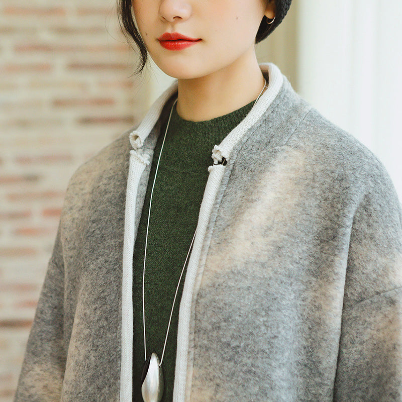 Gray Coats Patchwork Wool Coat Long Sleeve Coat