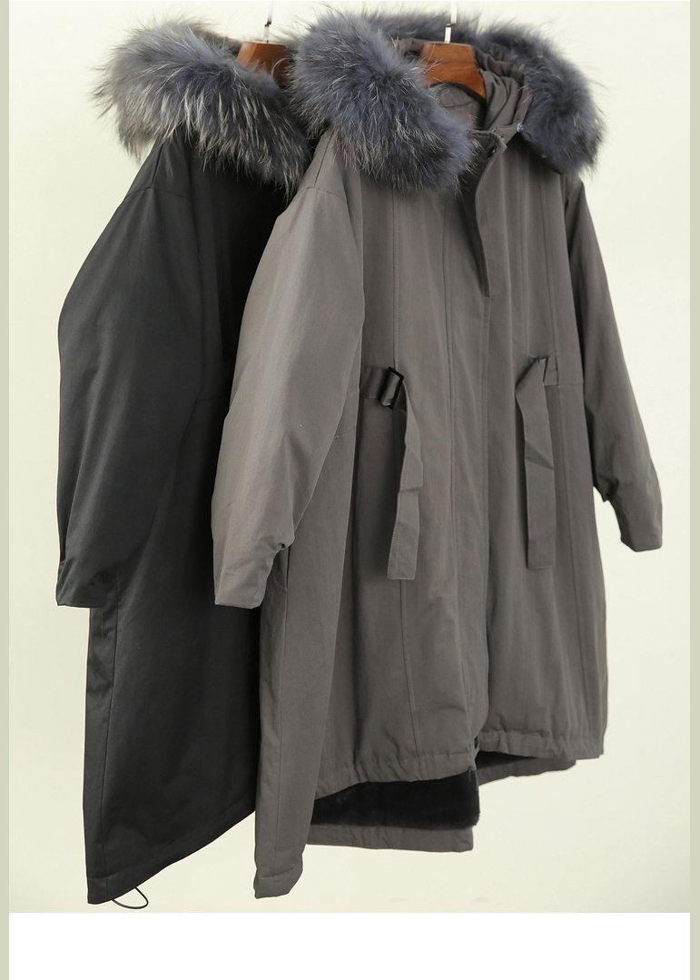 Gray Winter Outwear Hooded Faux Fur Collar Outwear