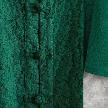 Green Wool Blended Coat Loose Fitting Stand Asymmetric Outwear Boutique Long Sleeve Pockets Large Hem Trench Coat