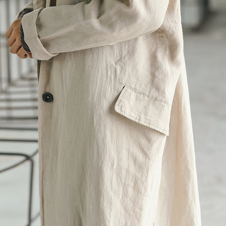 Nude Long Coat Oversize Notched Trench Coat Side Open Baggy Coat