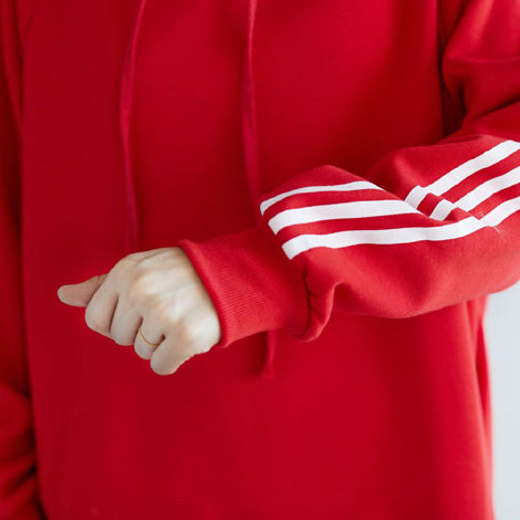 Red Spring Dress Cotton Oversize Holiday Dresses Warm Thick Hooded