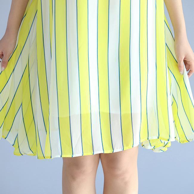 Yellow Striped Chiffon Dress Oversized Chiffon Patchwork O Neck Chiffon Clothing Dresses