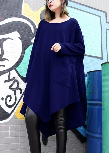 Fine Black Cotton Silk Dress Plussize Asymmetric Hem Traveling Dress Boutique O Neck Gown