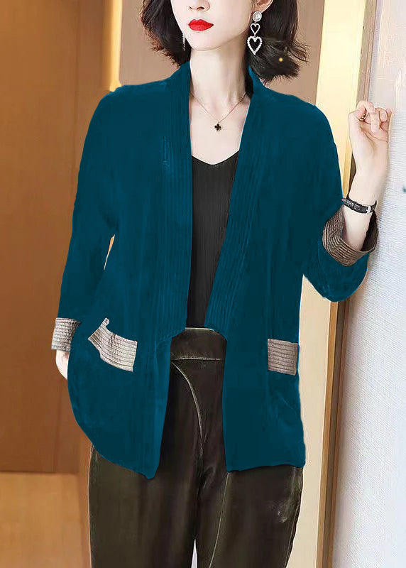 Loose Purple V-neck Pockets Silk Velour Cardigans Bracelet Sleeve