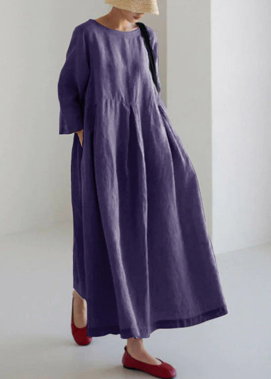 Blue Lotus Cotton Dresses Pockets Patchwork Spring