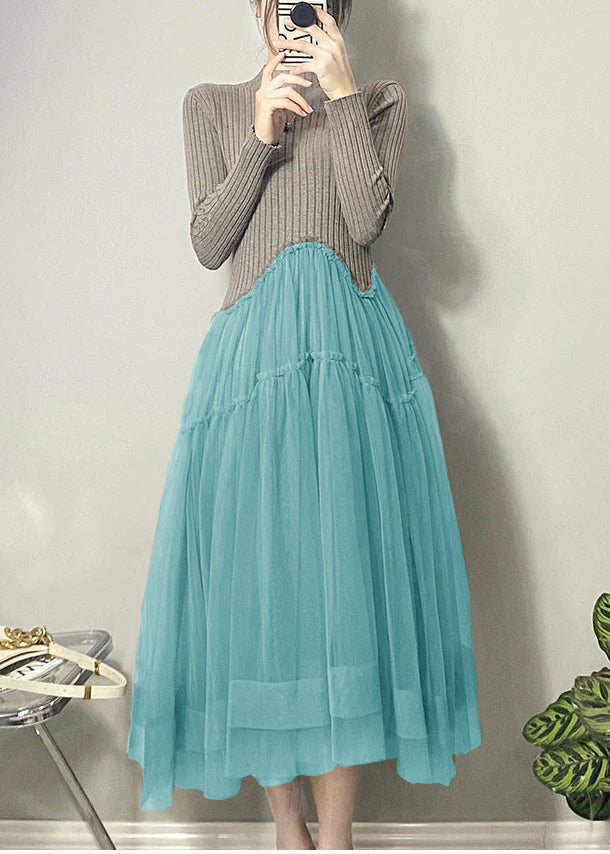 Yellow Asymmetrical Tulle Patchwork Long Dresses Fall