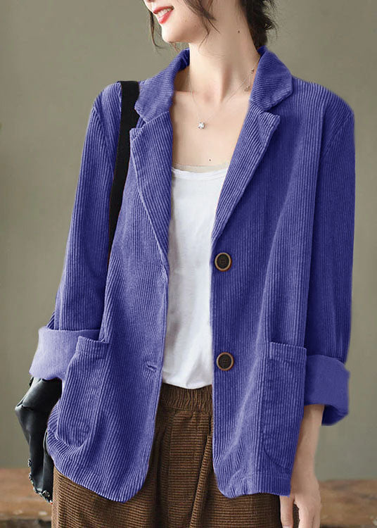 Loose Yellow Button Pockets Peter Pan Collar Corduroy Coat Long Sleeve
