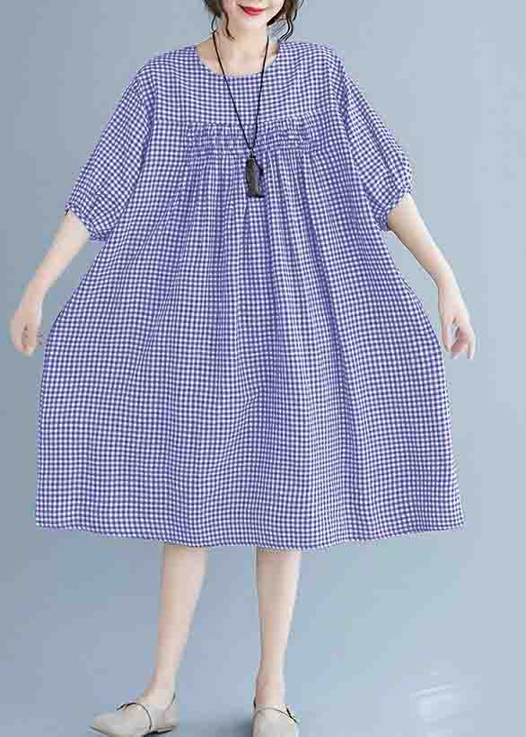 French O Neck Lantern Sleeve Clothes for Pattern Blue Dresses Summer