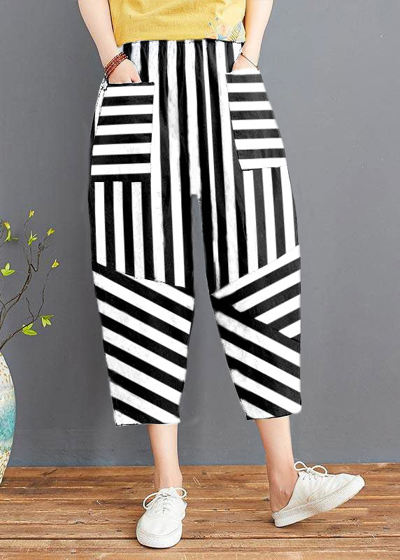 Fine Black Elastic Waist Jeans Harem Pants Summer Cotton