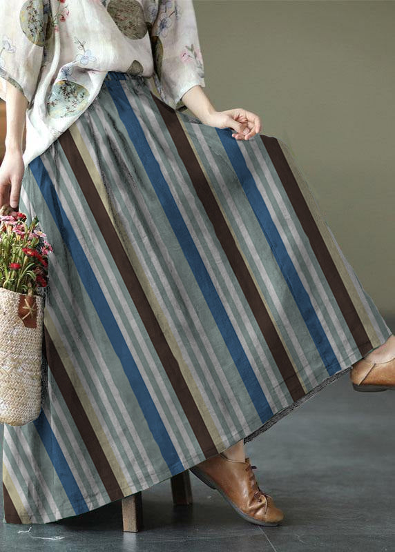 Black Flower Elastic Waist Print Linen Skirts Summer