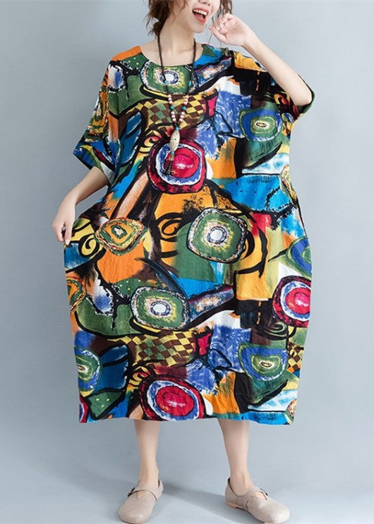 Linen Caftans Oversize Traveling Half Sleeve Cotton Maxi Dresses-limited Stock+