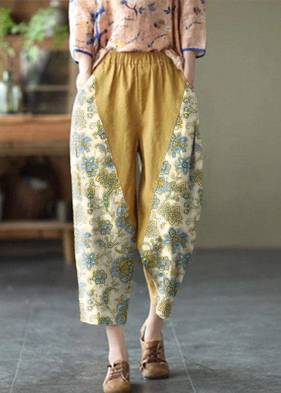 Natural White Polka Dots Elastic Waist Summer Linen Harem Pants