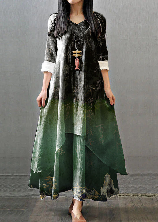 Long Sleeve Double Layers Button Asymmetric Maxi Dress