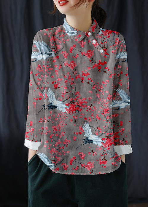 White Flower Clothes Lapel Button Down Spring Blouses