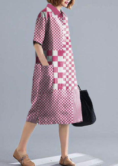 Navy Cotton Quilting Clothes Lapel Pockets Dress
