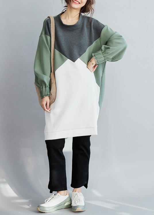 100% O Neck Cotton Spring Clothes Work Outfits Patchwork Dress