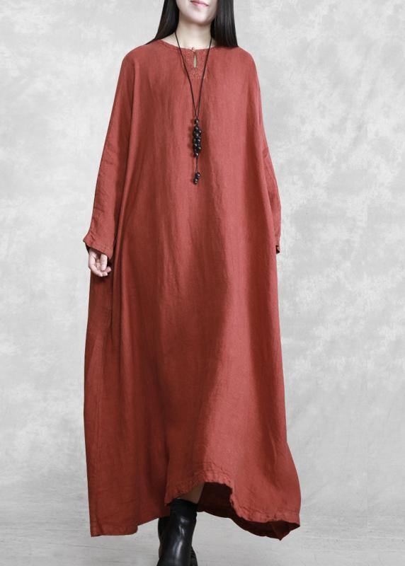 100% O Neck Pockets Clothes Sewing Chocolate Dress