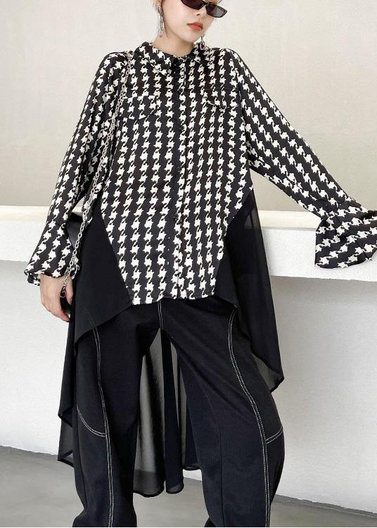 100% Patchwork Lapel Spring Clothes Black Plaid Robes Dress