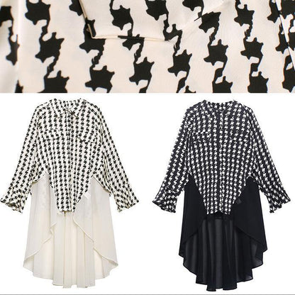 100% Patchwork Lapel Spring Clothes Black Plaid Robes Dress