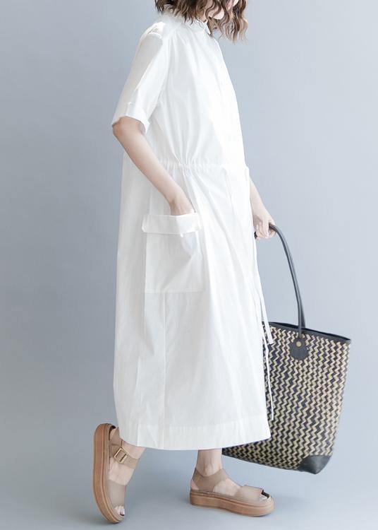 100% White Cotton Tunic Drawstring Long Summer Dress
