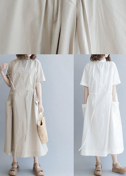 100% White Cotton Tunic Drawstring Long Summer Dress