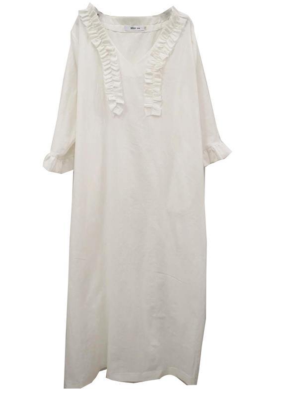 White Cotton Dress Long Ruffles Traveling Dresses