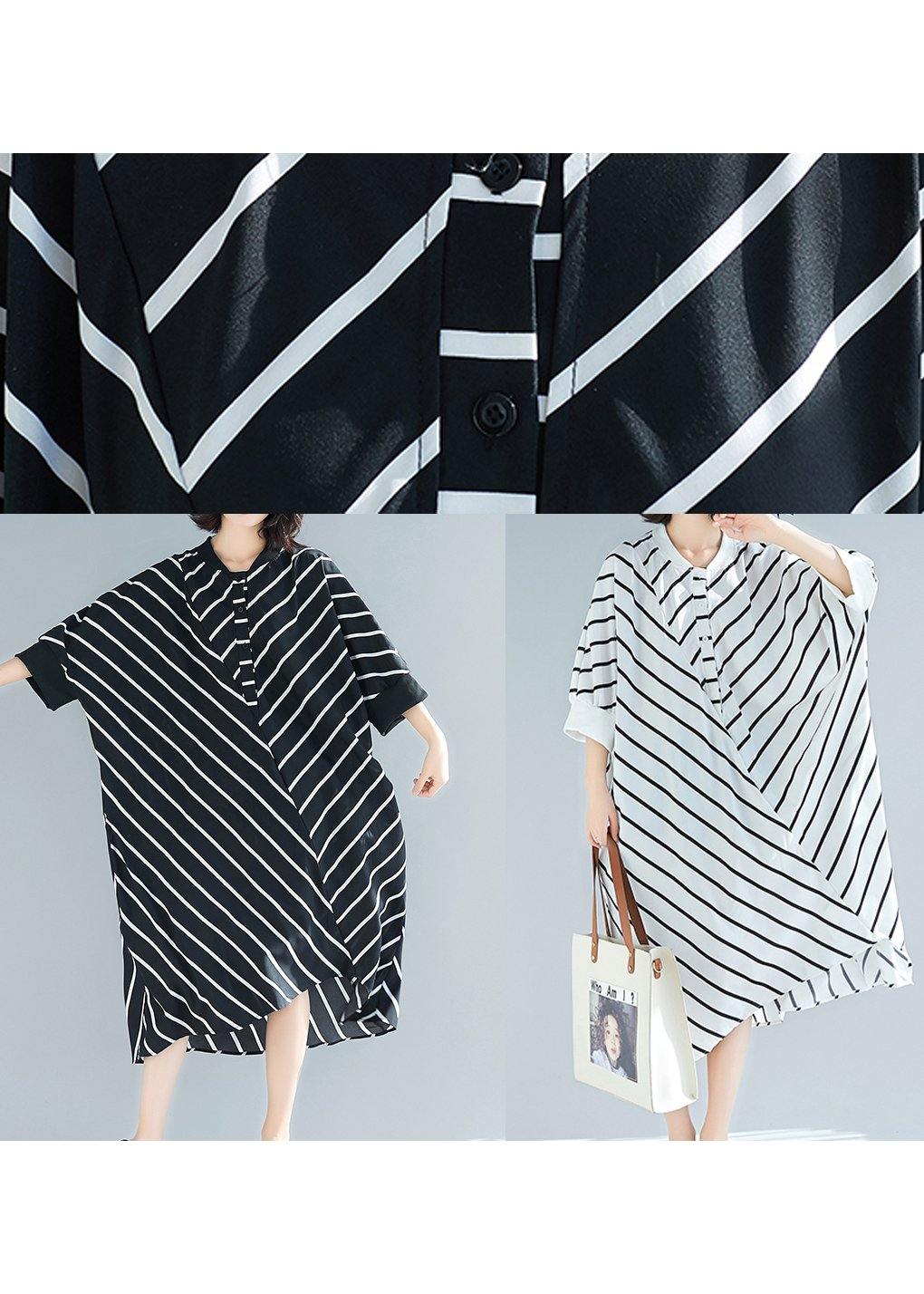 100% White Striped Tunic Dress Asymmetric Spring Dress