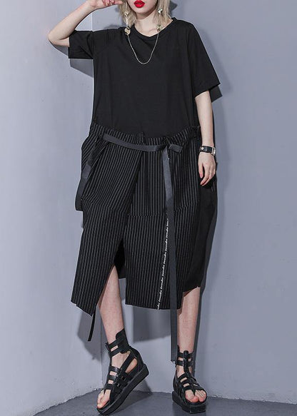 100% Black Cotton 0patchwork Striped Summer Dresses
