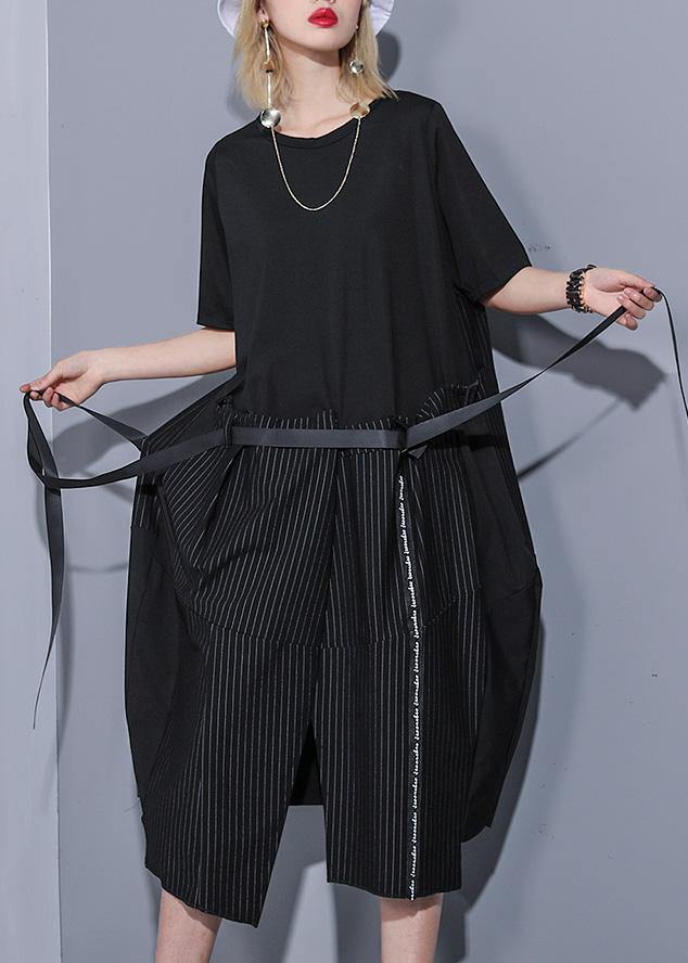 100% Black Cotton 0patchwork Striped Summer Dresses