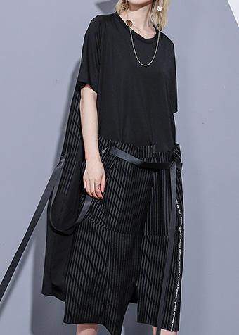 100% Black Cotton 0patchwork Striped Summer Dresses