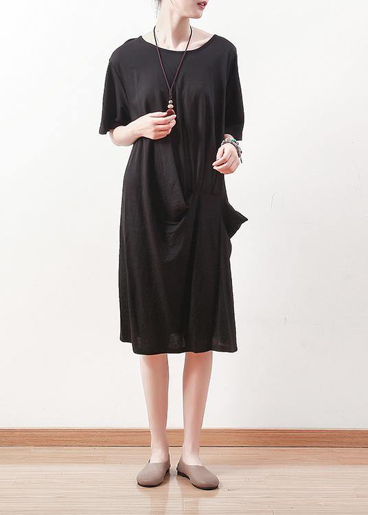 100% Black Cotton Clothes 18th Century Work Outfits O Neck Shift Summer Dress