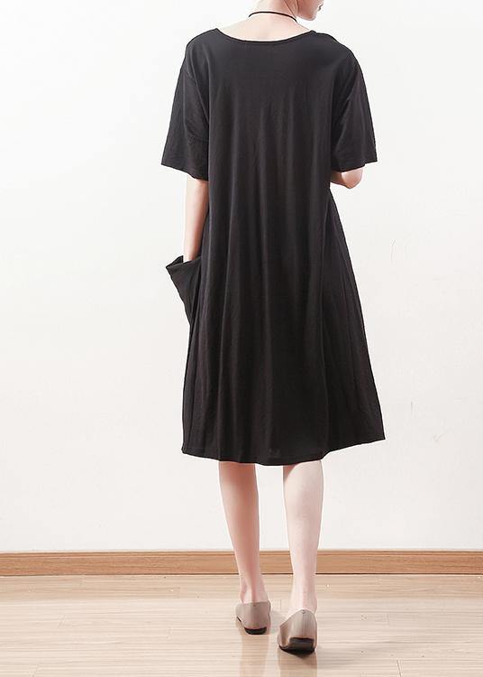 100% Black Cotton Clothes 18th Century Work Outfits O Neck Shift Summer Dress