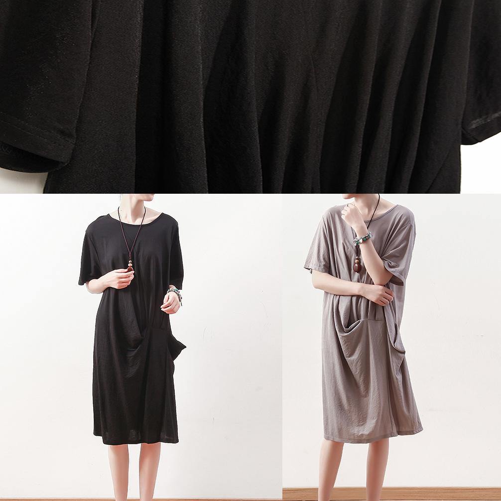 100% Black Cotton Clothes 18th Century Work Outfits O Neck Shift Summer Dress